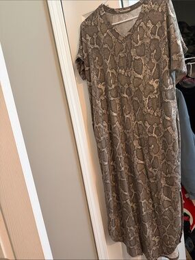 Snake Print Maxi Dress - Taupe
